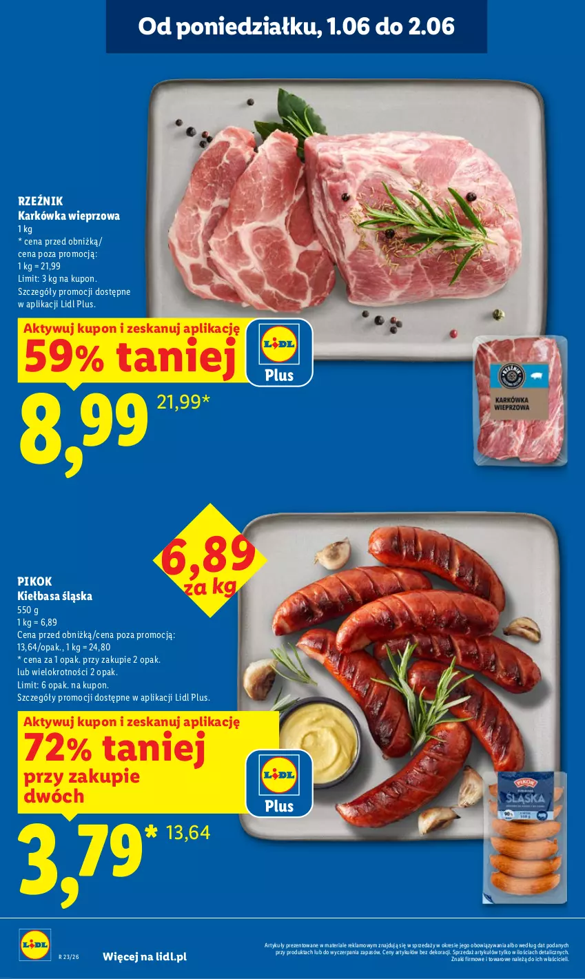 Gazetka promocyjna Lidl - Gazetka ważna od 1.06 do 3.06 - ważna 01.06 do 03.06.2026 - strona 2 - produkty: Karkówka wieprzowa, Kiełbasa, Kiełbasa śląska, PIKOK
