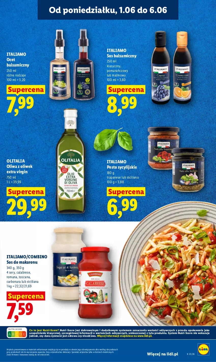 Gazetka promocyjna Lidl - Gazetka ważna od 1.06 do 3.06 - ważna 01.06 do 03.06.2026 - strona 59 - produkty: Gin, Makaron, Ocet, Ocet balsamiczny, Oliwa, Oliwa z oliwek, Pesto, Ser, Sos, Sos do makaronu