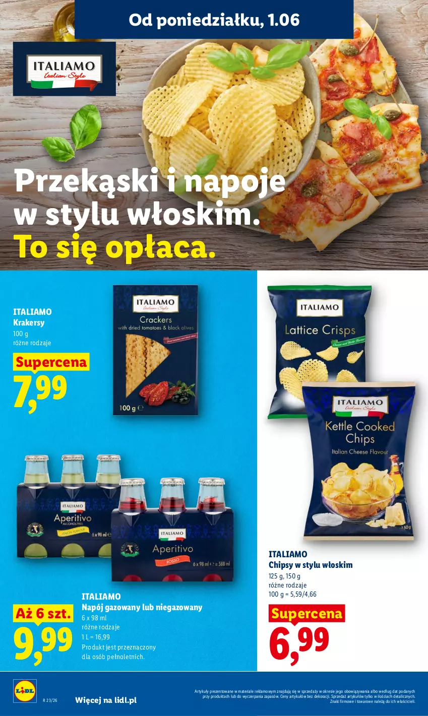 Gazetka promocyjna Lidl - Gazetka ważna od 1.06 do 3.06 - ważna 01.06 do 03.06.2026 - strona 62 - produkty: Chipsy, Krakersy, Napój, Napój gazowany, Napoje