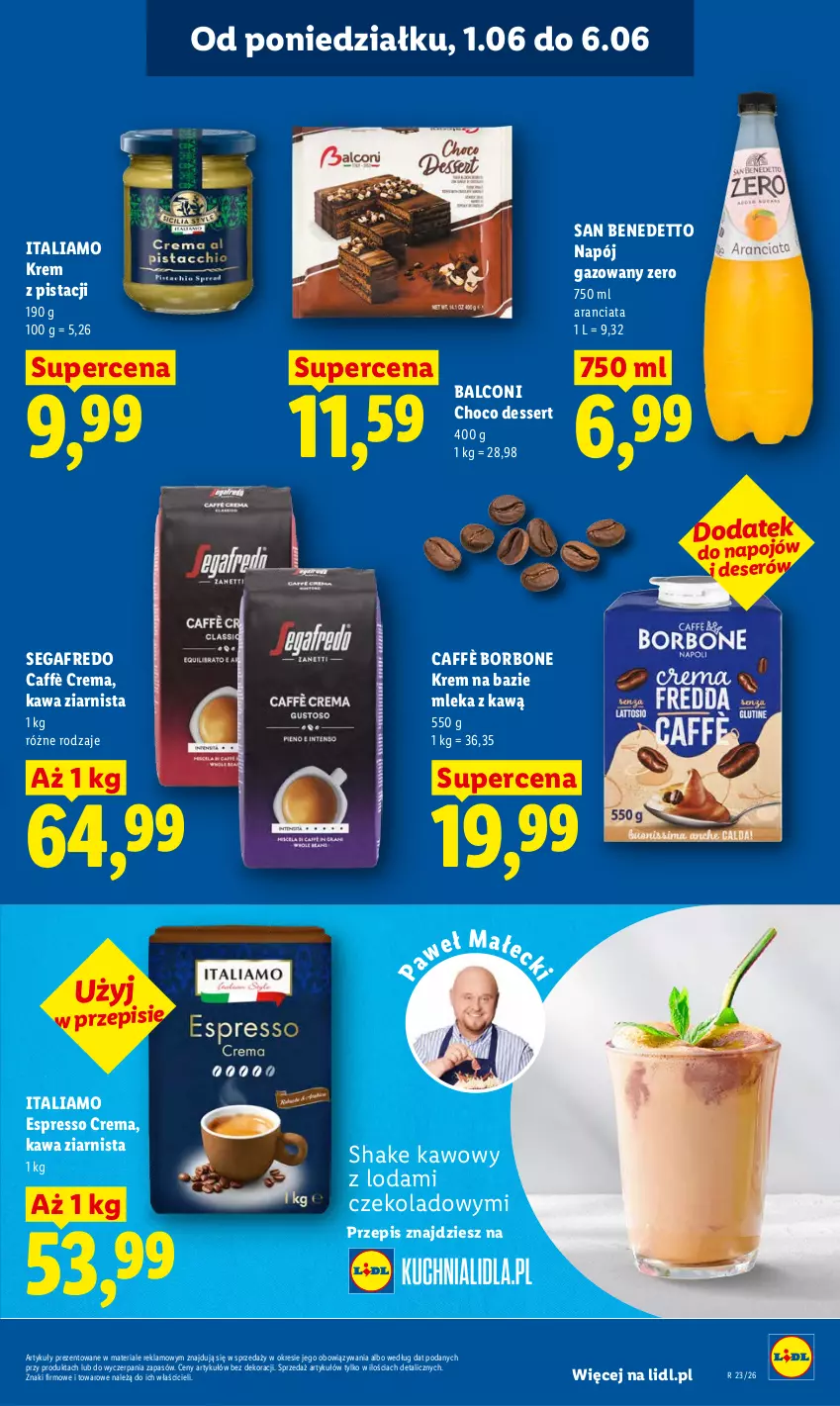 Gazetka promocyjna Lidl - Gazetka ważna od 1.06 do 3.06 - ważna 01.06 do 03.06.2026 - strona 63 - produkty: Alcon, Deser, Kawa, Kawa ziarnista, Napój, Napój gazowany, Segafredo, Ser