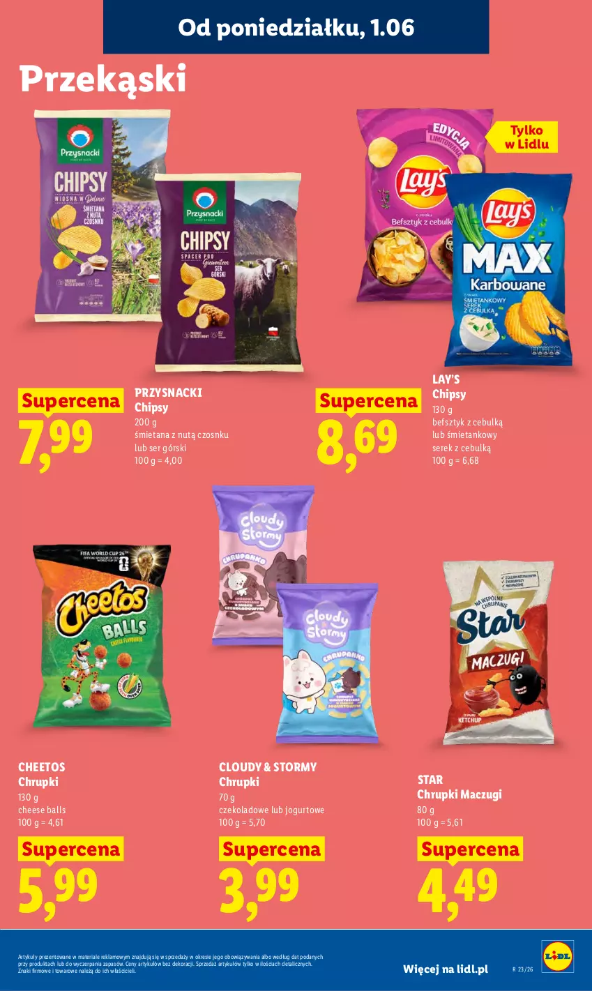 Gazetka promocyjna Lidl - Gazetka ważna od 1.06 do 3.06 - ważna 01.06 do 03.06.2026 - strona 83 - produkty: Cheetos, Chipsy, Chrupki, Jogurt, Lay’s, Przysnacki, Ser, Serek