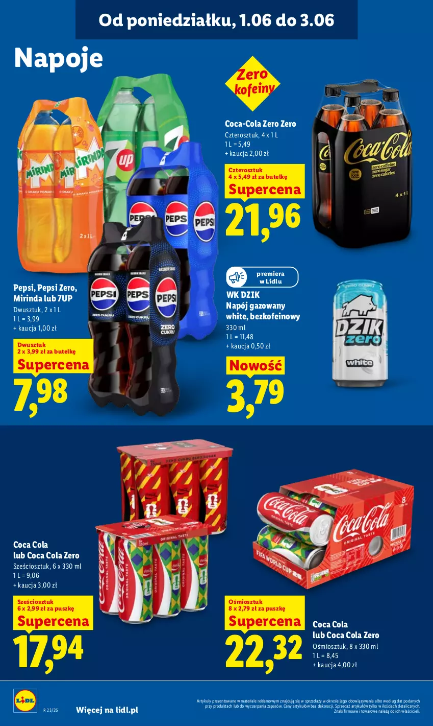 Gazetka promocyjna Lidl - Gazetka ważna od 1.06 do 3.06 - ważna 01.06 do 03.06.2026 - strona 84 - produkty: 7up, Coca-Cola, Mirinda, Napój, Napój gazowany, Napoje, Pepsi