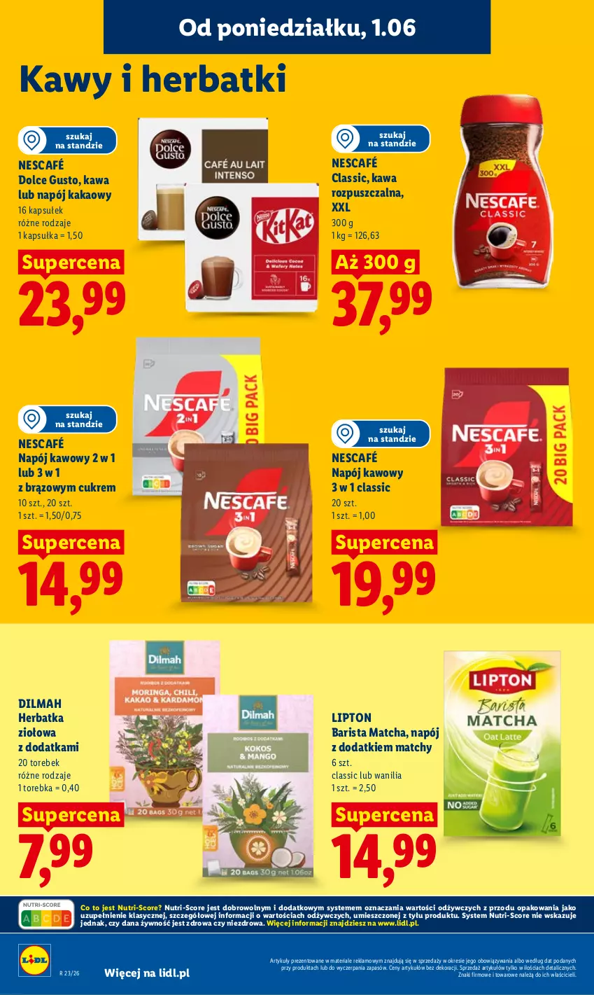 Gazetka promocyjna Lidl - Gazetka ważna od 1.06 do 3.06 - ważna 01.06 do 03.06.2026 - strona 98 - produkty: Dilmah, Dolce Gusto, Kakao, Kawa, Kawa rozpuszczalna, Lipton, Napój, Nescafé, Torebka