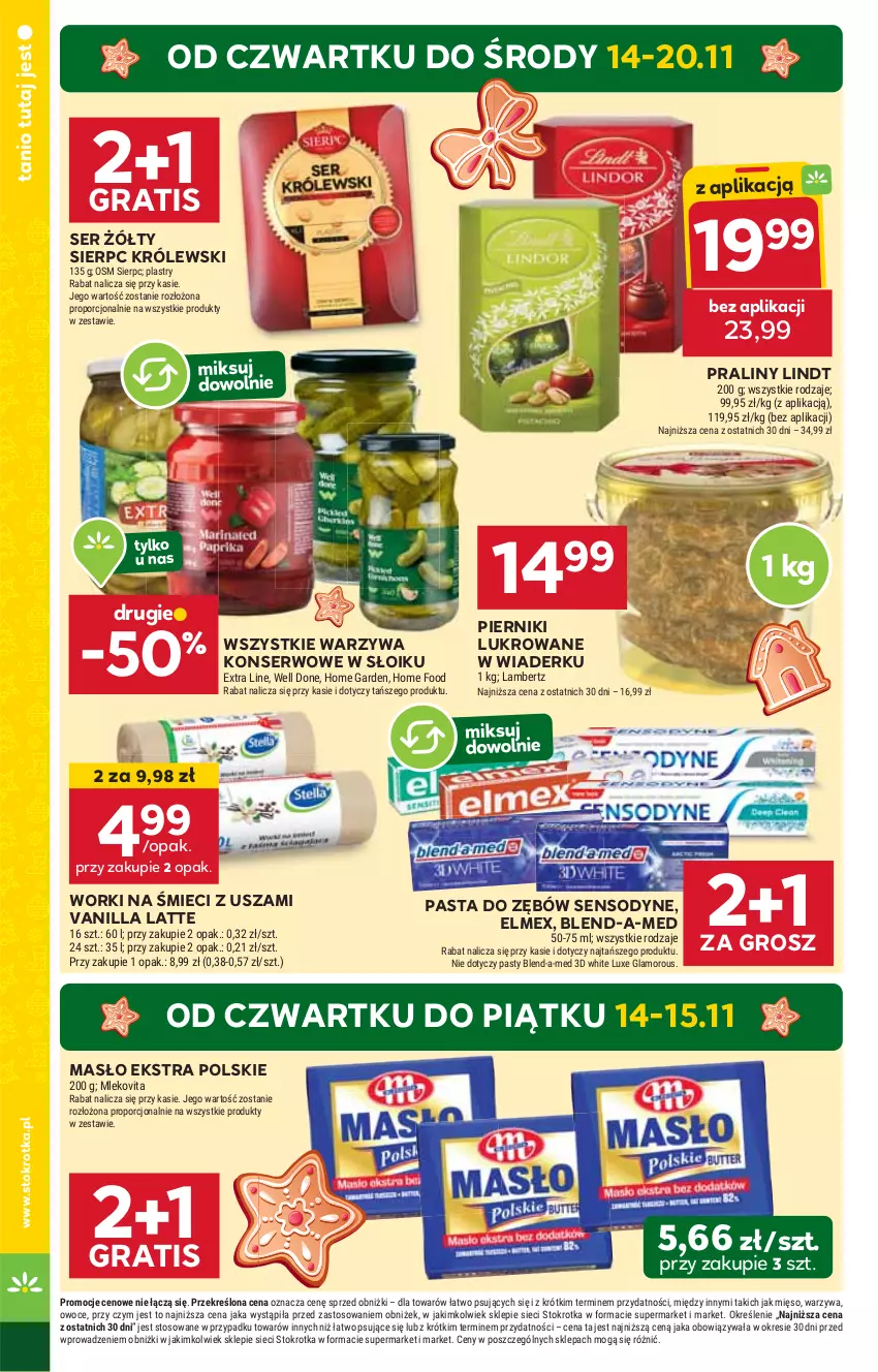 Gazetka promocyjna Stokrotka - Market Opole/Radom - ważna 14.11 do 20.11.2024 - strona 2 - produkty: Blend-a-Med, Elmex, Gra, HP, Królewski, Lindt, Masło, Pasta do zębów, Piernik, Praliny, Sensodyne, Ser, Warzywa, Warzywa konserwowe, Worki na śmiec, Worki na śmieci