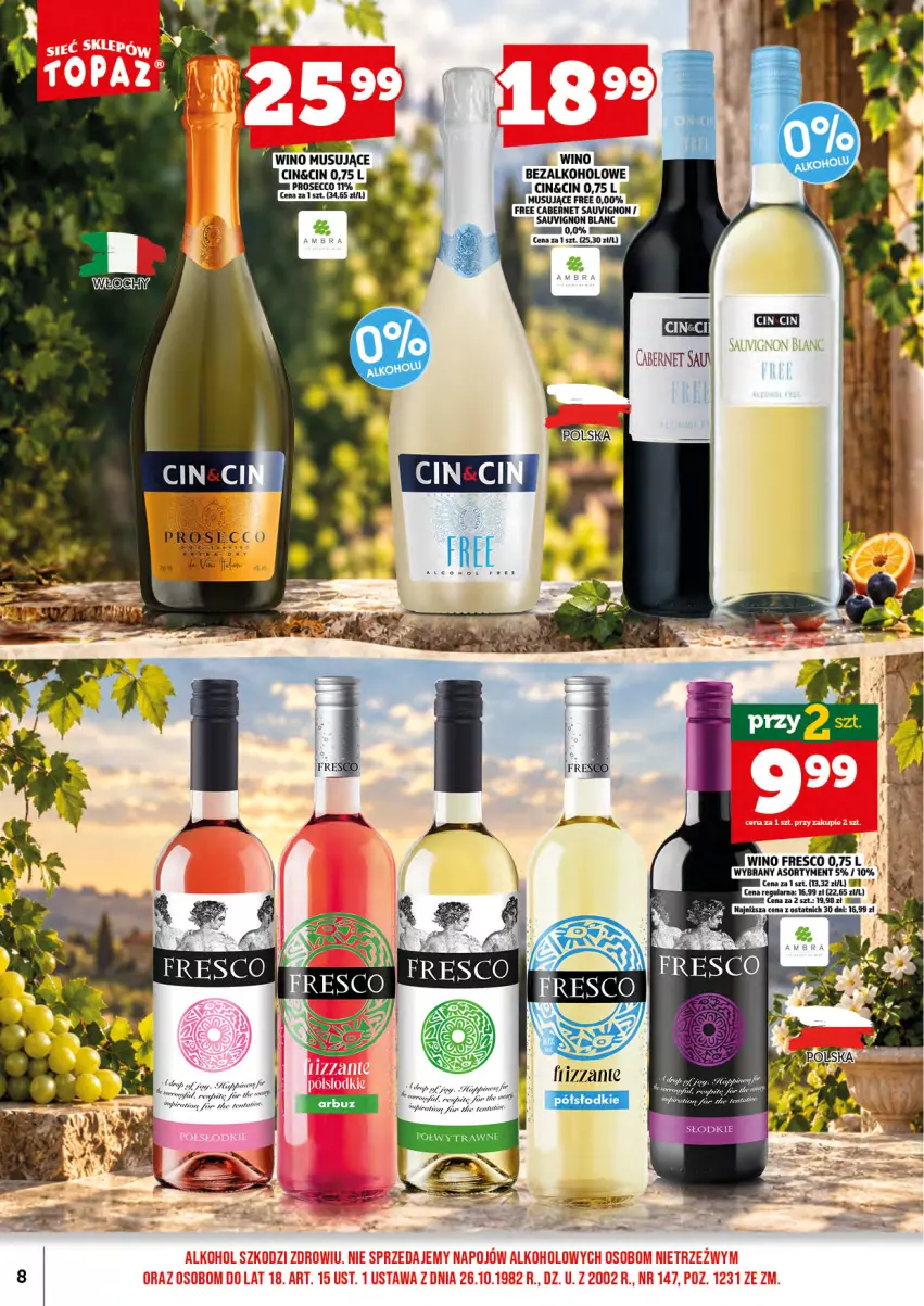 Gazetka promocyjna Topaz - Gazetka - ważna 01.11 do 15.11.2026 - strona 10 - produkty: Acer, Cabernet Sauvignon, Fa, Fresco, Mus, Prosecco, Sauvignon Blanc, Wino, Wino musujące
