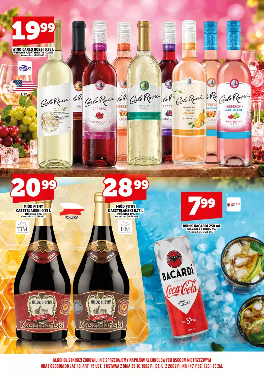 Gazetka promocyjna Topaz - Gazetka - ważna 01.11 do 15.11.2026 - strona 14 - produkty: Carlo Rossi, Coca-Cola, Fa, Miód, Miód pitny, Rum, Wino