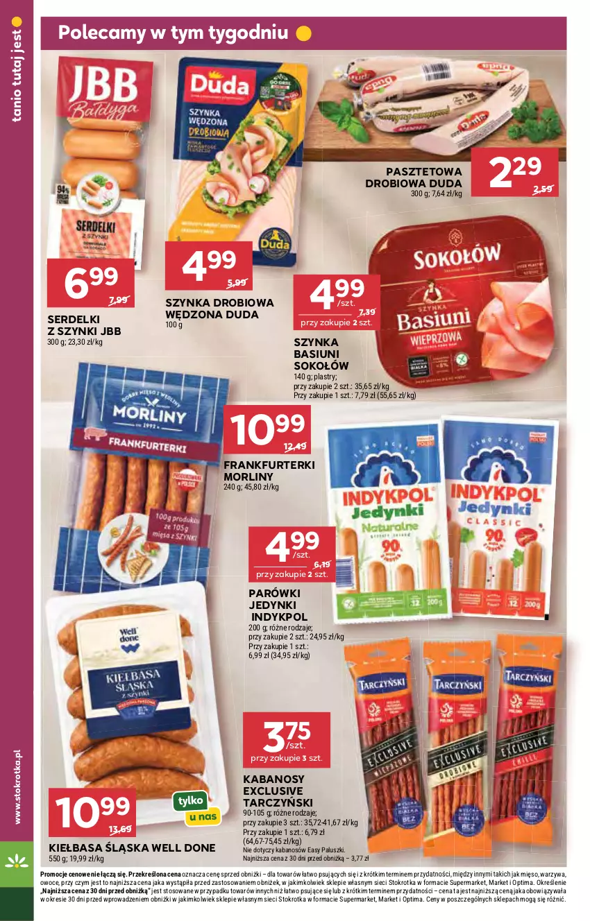 Gazetka promocyjna Stokrotka - Market - ważna 22.10 do 28.10.2026 - strona 14 - produkty: Duda, Frankfurterki, Kabanos, Kiełbasa, Kiełbasa śląska, Mięso, Morliny, Optima, Owoce, Parówki, Pasztet, Ser, Serdelki, Sok, Sokołów, Szynka, Tarczyński, Warzywa