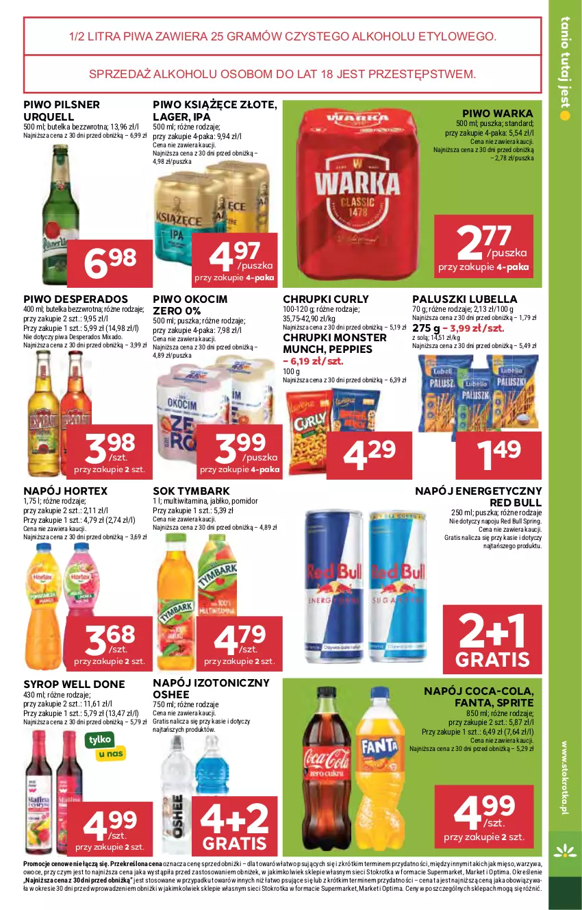Gazetka promocyjna Stokrotka - Market - ważna 22.10 do 28.10.2026 - strona 29 - produkty: Bell, Bella, Chrupki, Coca-Cola, Desperados, Fa, Fanta, Gra, Hortex, Koc, Książęce, Lubella, Mięso, Mixa, Monster Munch, Napój, Napój energetyczny, Napój izotoniczny, Okocim, Optima, Oshee, Owoce, Pilsner Urquell, Piwa, Piwo, Red Bull, Sok, Sprite, Syrop, Tymbark, Warka, Warzywa