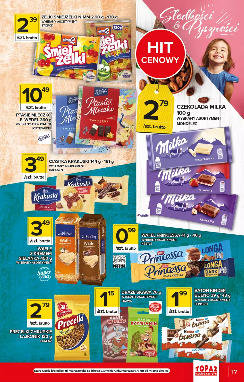 Gazetka promocyjna Topaz - Gazetka - ważna 01.07 do 07.07.2021 - strona 17 - produkty: Chrupki, Ciastka, Czekolada, E. Wedel, Kawa, Krakus, Krakuski, Lajkonik, Lorenz, Milka, Mleczko, Precelki, Ptasie mleczko