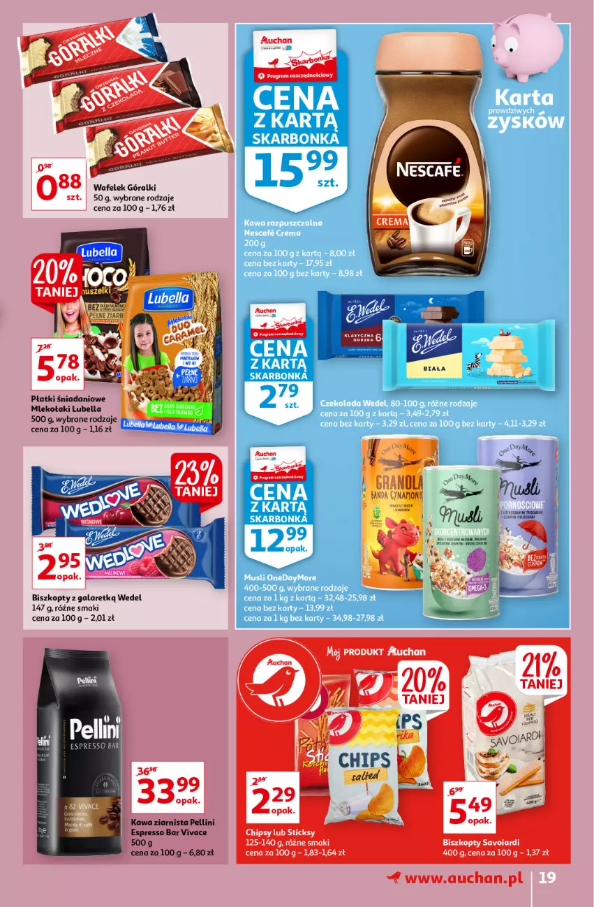 Gazetka promocyjna Auchan - Sezon na lato Supermarkety - ważna 01.07 do 07.07.2021 - strona 19 - produkty: Bell, Bella, Biszkopty, Danio, Gala, Góralki, Lubella, Mleko, Mus, Wafelek