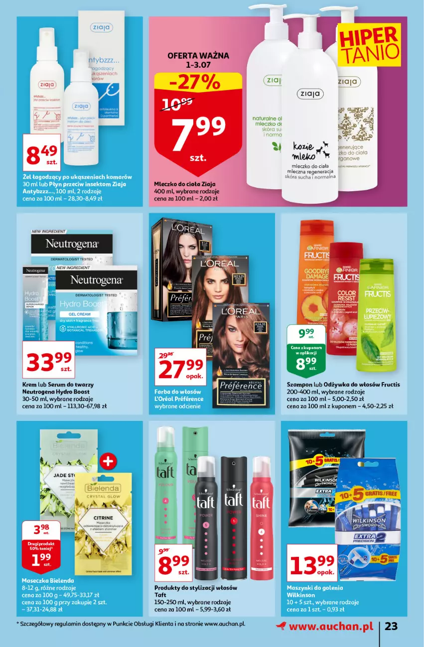 Gazetka promocyjna Auchan - Sezon na lato Supermarkety - ważna 01.07 do 07.07.2021 - strona 23 - produkty: Fructis, K2, Mleczko, Mleczko do ciała, Neutrogena, Odżywka, Rum, Ser, Serum, Serum do twarzy, Szampon, Taca, Taft, Ziaja