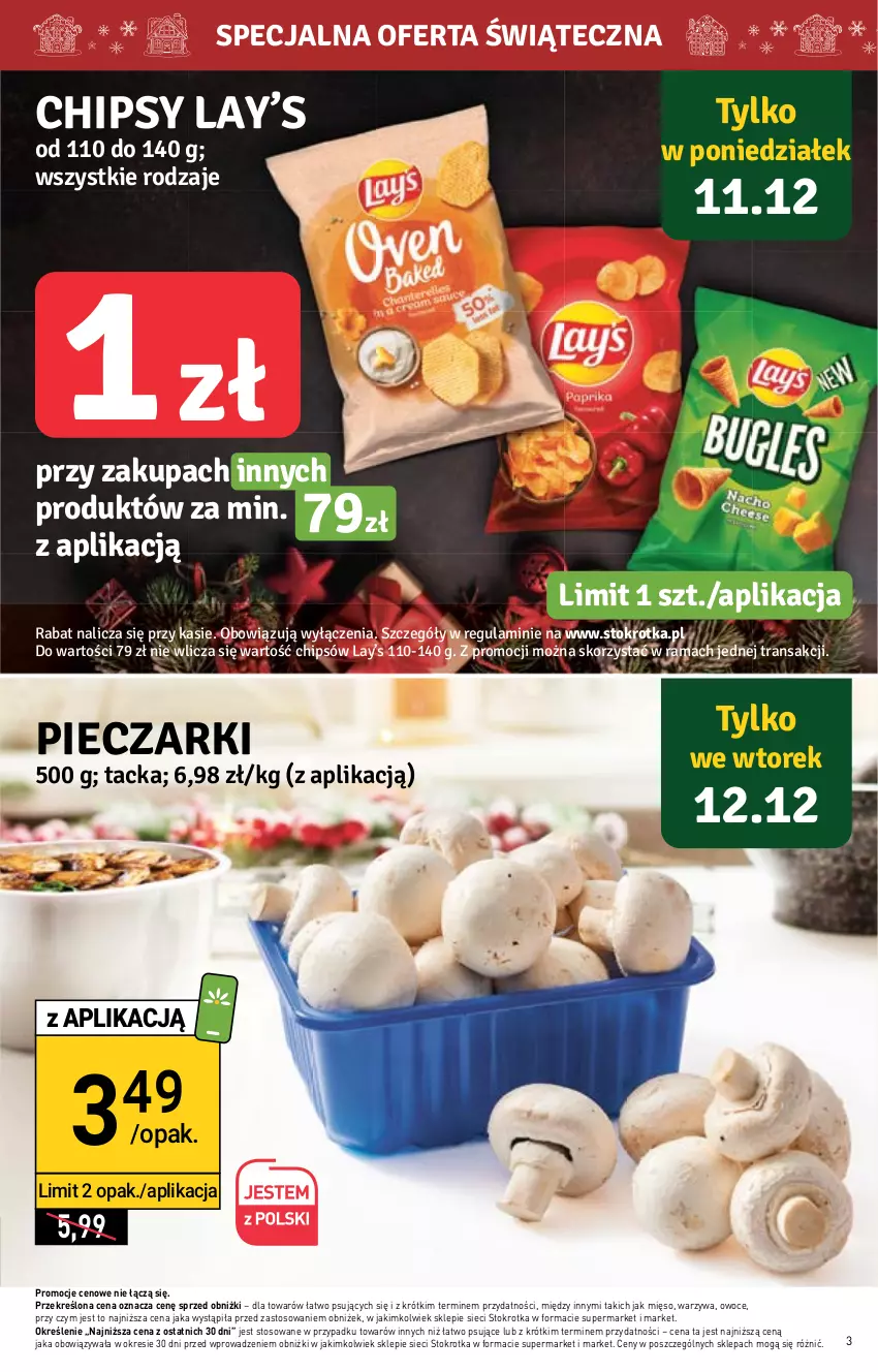 Gazetka promocyjna Stokrotka - Market - ważna 07.12 do 13.12.2023 - strona 3 - produkty: Chipsy, Lay’s, Mięso, Owoce, Piec, Rama, Tran, Warzywa
