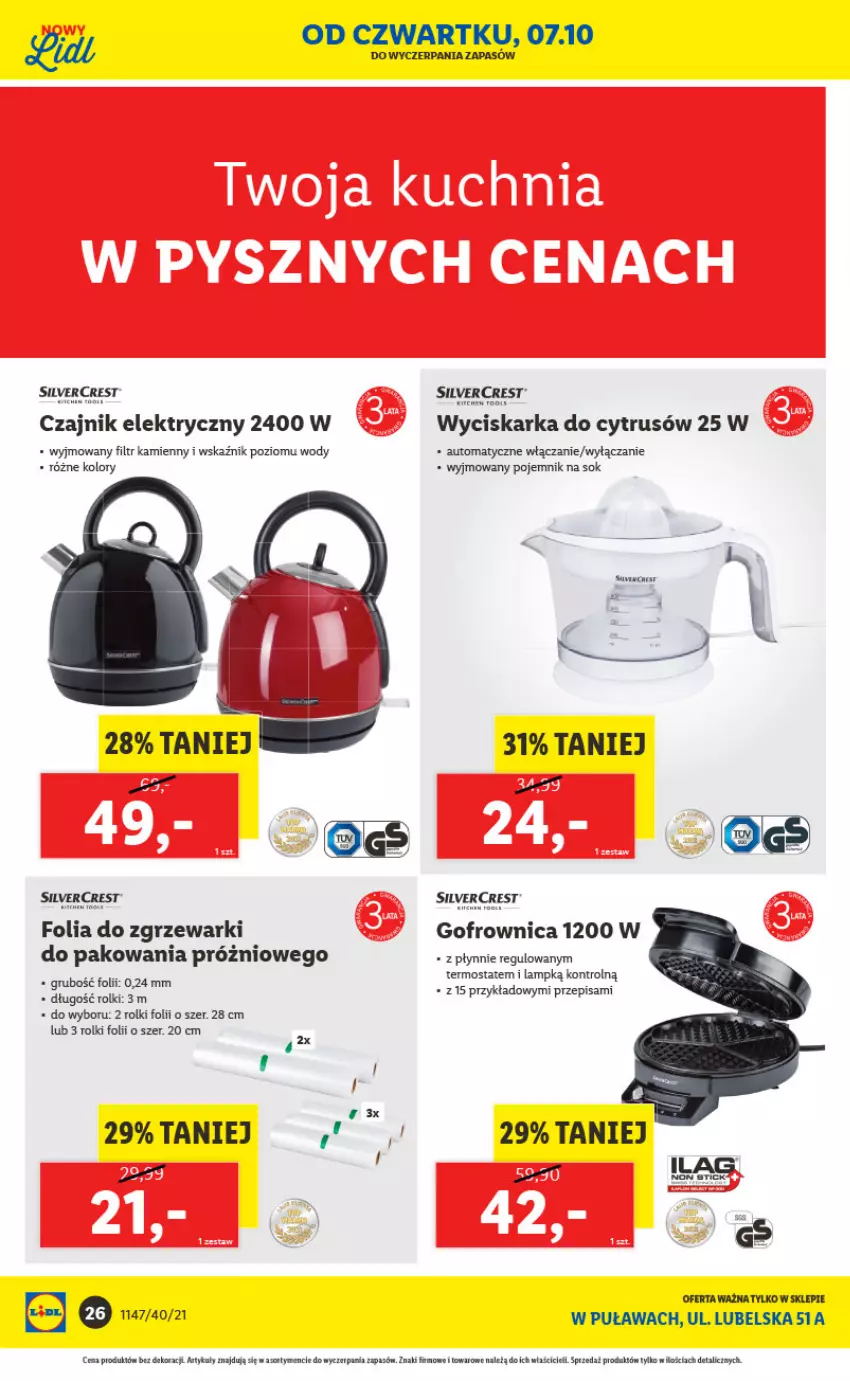 Gazetka promocyjna Lidl - Lidl w Puławach ponownie otwarty - ważna 04.10 do 10.10.2021 - strona 26 - produkty: Czajnik, Czajnik elektryczny, Gofrownica, Panda, Pojemnik, Rolki, Silvercrest, Sok, Tera, Termos, Wyciskarka