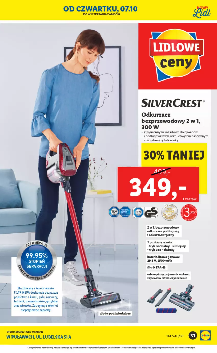 Gazetka promocyjna Lidl - Lidl w Puławach ponownie otwarty - ważna 04.10 do 10.10.2021 - strona 31 - produkty: Bateria, Dywan, Odkurzacz, Odkurzacz bezprzewodowy, Silvercrest, Top