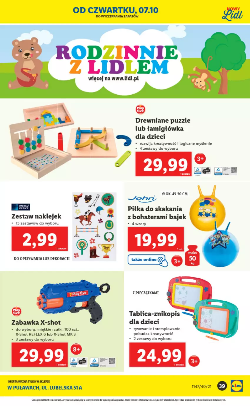 Gazetka promocyjna Lidl - Lidl w Puławach ponownie otwarty - ważna 04.10 do 10.10.2021 - strona 39 - produkty: Dzieci, Klej, Piec, Pieczątka, Puzzle, Tera, Zabawka, Znikopis