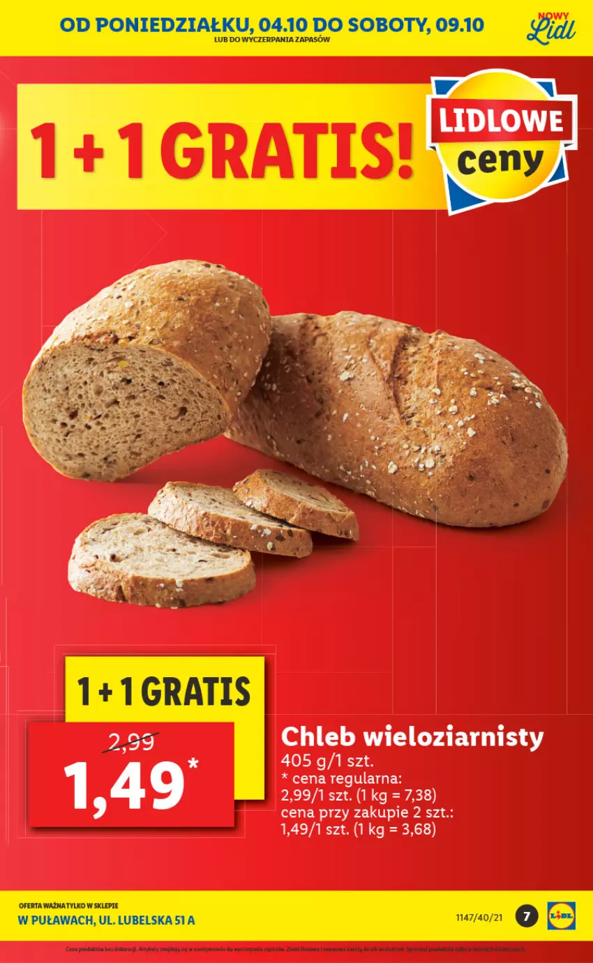 Gazetka promocyjna Lidl - Lidl w Puławach ponownie otwarty - ważna 04.10 do 10.10.2021 - strona 7 - produkty: Chleb, Chleb wieloziarnisty