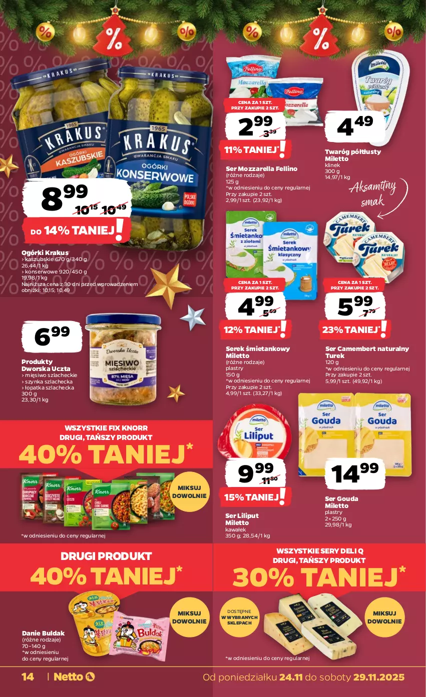 Gazetka promocyjna Netto - Od Poniedziałku - ważna 24.11 do 29.11.2025 - strona 14 - produkty: Aksam, Camembert, Gouda, Kawa, Knorr, Krakus, Mozzarella, Ser, Serek, Szynka, Twaróg, Twaróg półtłusty, Wałek