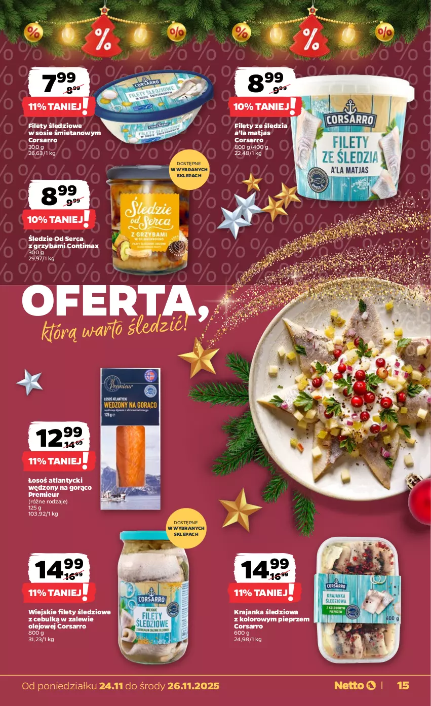 Gazetka promocyjna Netto - Od Poniedziałku - ważna 24.11 do 29.11.2025 - strona 15 - produkty: Krajanka śledziowa, Matjas, Olej, Pieprz, Ser, Sos