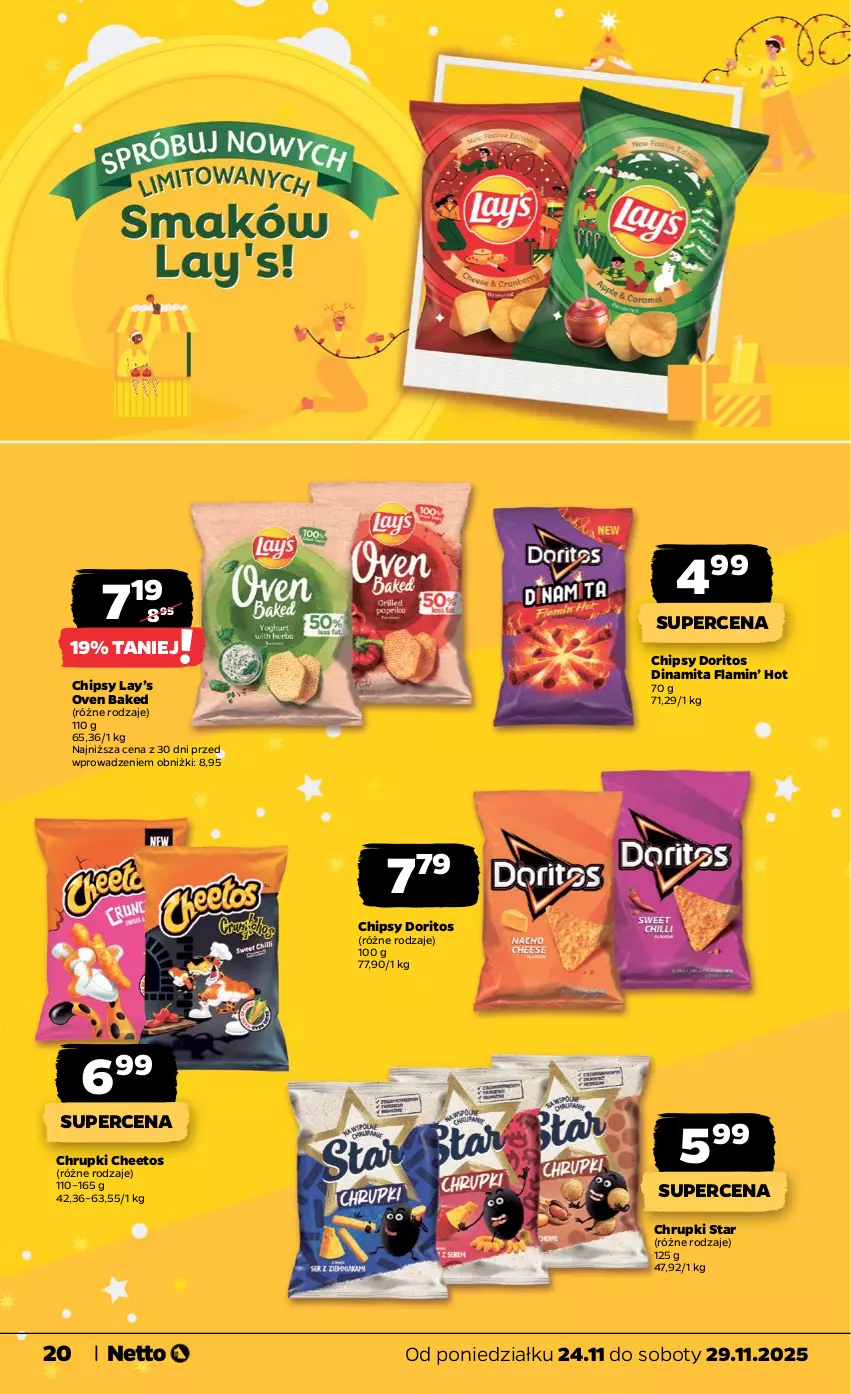 Gazetka promocyjna Netto - Od Poniedziałku - ważna 24.11 do 29.11.2025 - strona 20 - produkty: Cheetos, Chipsy, Chrupki, Lay’s