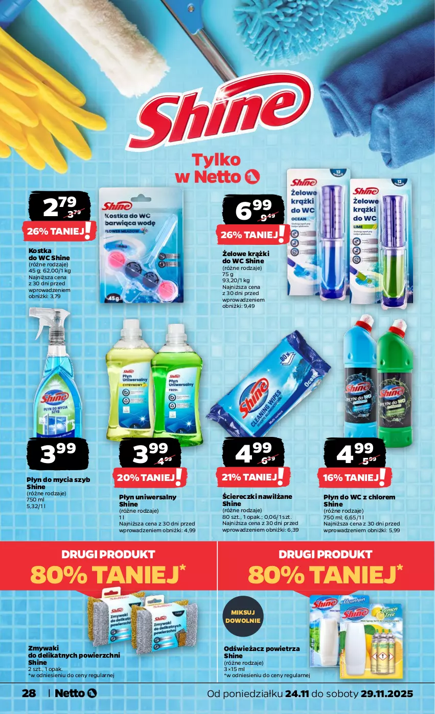 Gazetka promocyjna Netto - Od Poniedziałku - ważna 24.11 do 29.11.2025 - strona 28 - produkty: Kostka do wc, Odświeżacz powietrza, Płyn do mycia, Płyn do wc