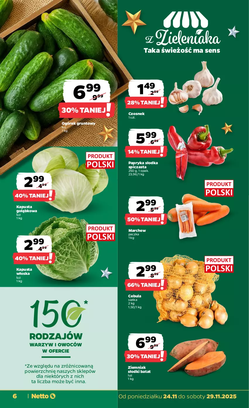 Gazetka promocyjna Netto - Od Poniedziałku - ważna 24.11 do 29.11.2025 - strona 6 - produkty: Cebula, Czosnek, Grunt, Ogórek, Papryka, Papryka słodka, Siatka