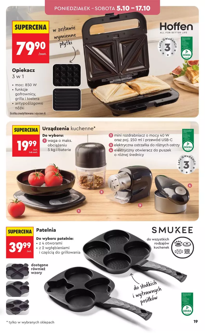 Gazetka promocyjna Biedronka - Okazje Tygodnia - ważna 03.10 do 17.10.2026 - strona 19 - produkty: Gra, Grafika, Grill, Otwieracz, Patelnia, Przewód, Rozdrabniacz, Tera, Toster, Waga