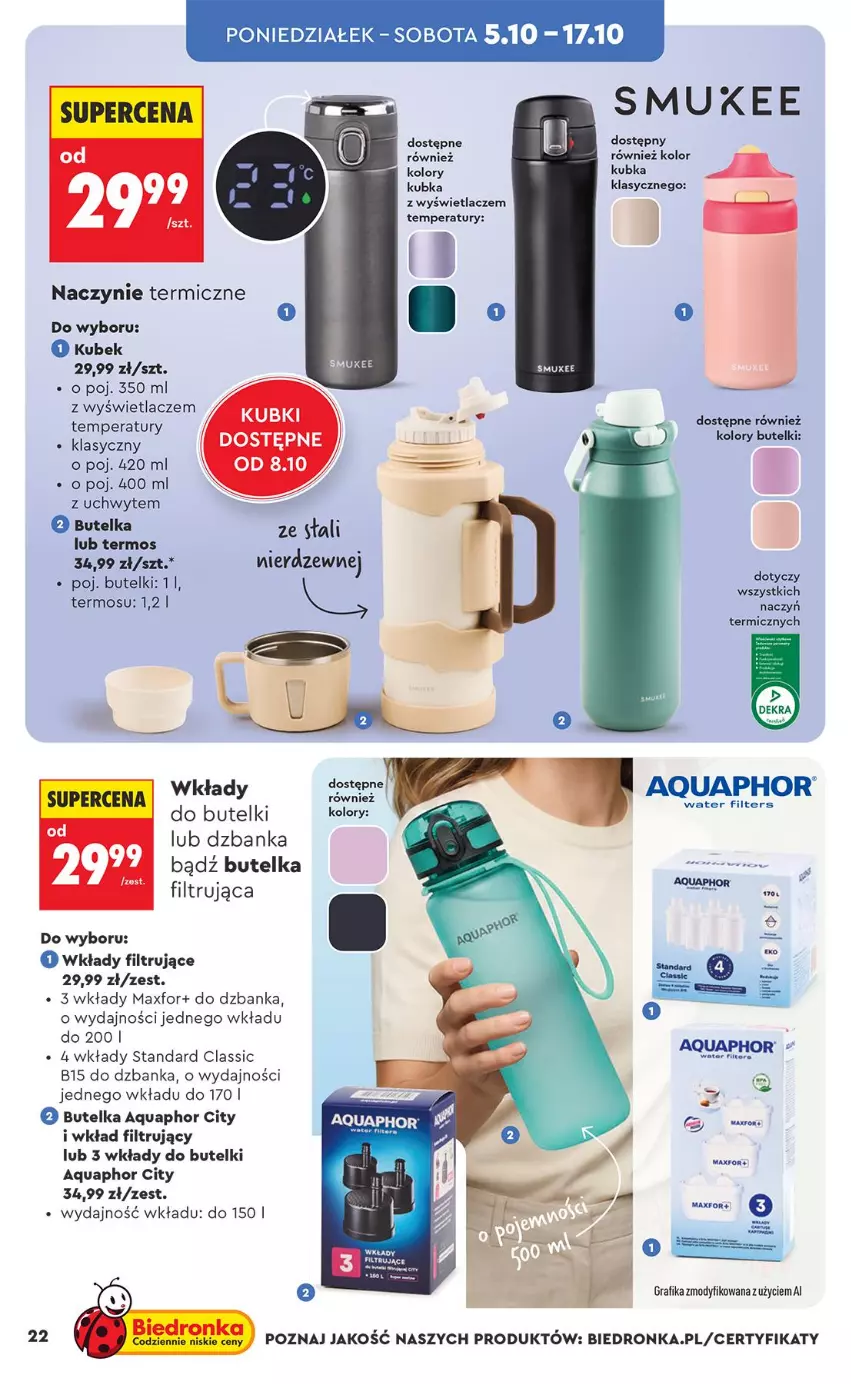Gazetka promocyjna Biedronka - Okazje Tygodnia - ważna 03.10 do 17.10.2026 - strona 22 - produkty: Aquaphor, Gra, Grafika, Kubek, Termos, Wkład filtrujący