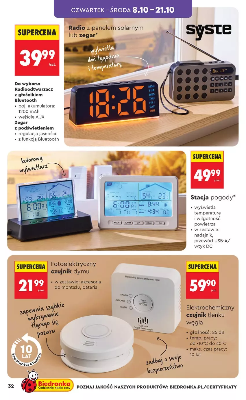 Gazetka promocyjna Biedronka - Okazje Tygodnia - ważna 03.10 do 17.10.2026 - strona 32 - produkty: Akumulator, Bateria, Głośnik, LG, Piec, Przewód, Radioodtwarzacz, Zegar