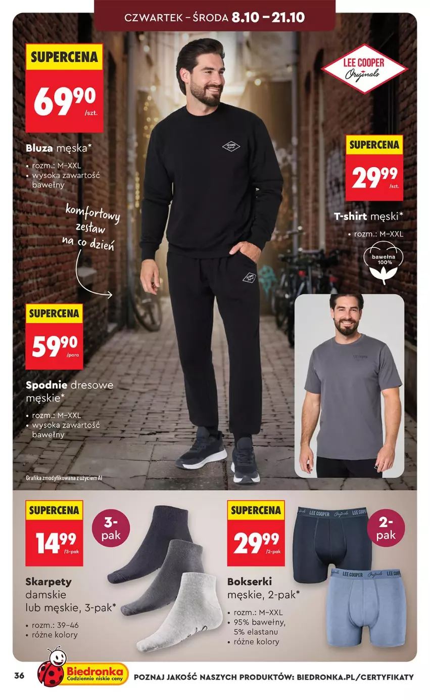 Gazetka promocyjna Biedronka - Okazje Tygodnia - ważna 03.10 do 17.10.2026 - strona 36 - produkty: Bluza, Bokserki, Dres, Gra, Grafika, Karp, Ser, Sok, Spodnie, Spodnie dresowe, T-shirt, Wełna