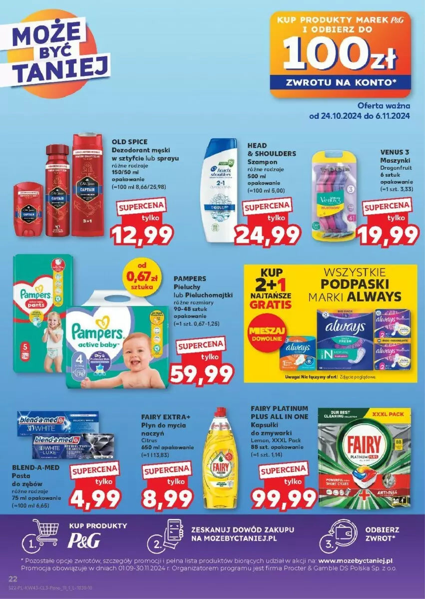 Gazetka promocyjna Kaufland - ważna 24.10 do 06.11.2024 - strona 15 - produkty: Blend-a-Med, Dezodorant, Fa, Fairy, Majtki, Old Spice, Pampers, Pasta do zębów, Pieluchomajtki, Pieluchy, Płyn do mycia, Venus, Zmywarki