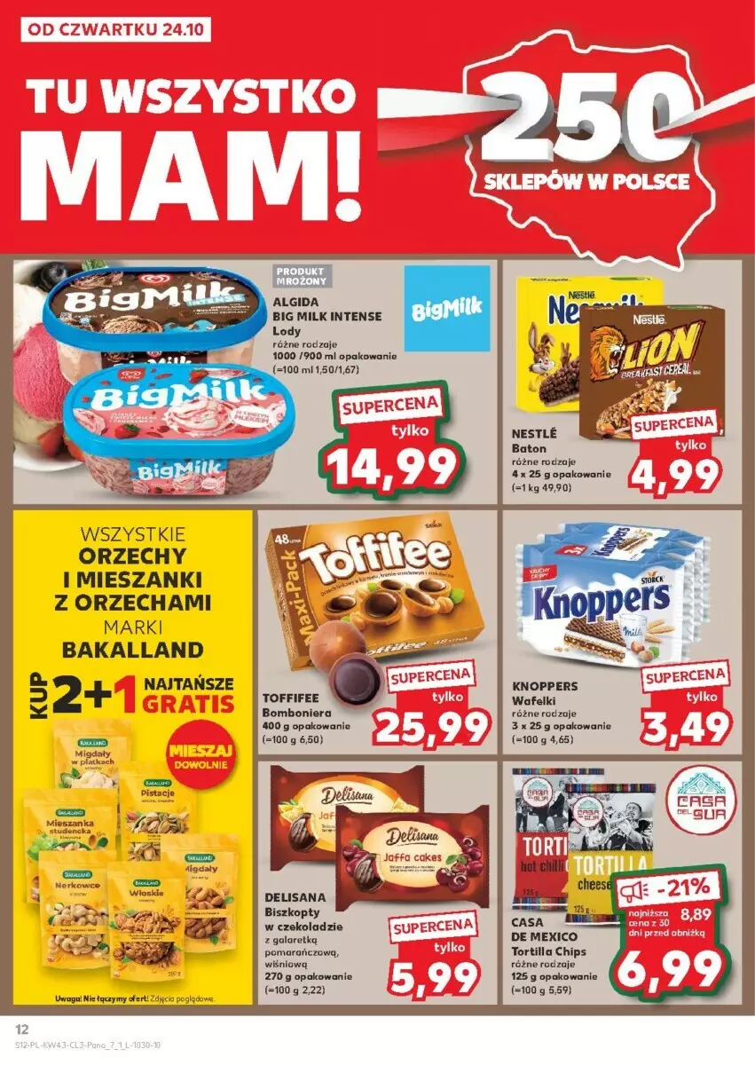 Gazetka promocyjna Kaufland - ważna 24.10 do 06.11.2024 - strona 4 - produkty: Algida, Bakalland, Big Milk, Bomboniera, Knoppers, LG, Lody, Toffifee, Tortilla, Tortilla Chips, Waga