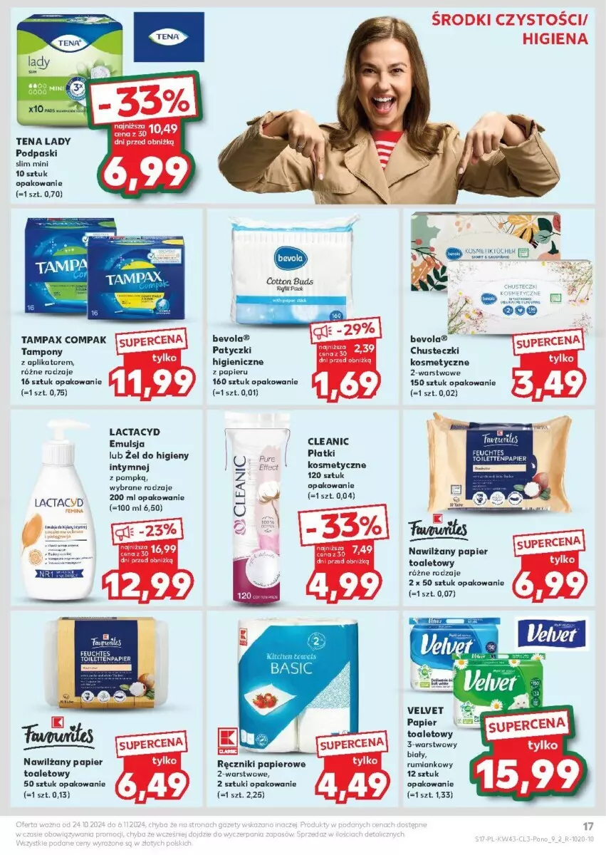 Gazetka promocyjna Kaufland - ważna 24.10 do 06.11.2024 - strona 9 - produkty: Chusteczki, Cleanic, Emulsja, Fa, Lactacyd, Nawilżany papier, Papier, Papier toaletowy, Pax, Podpaski, Pur, Ręcznik, Ręczniki papierowe, Rum, Tampax, Tampony, Velvet