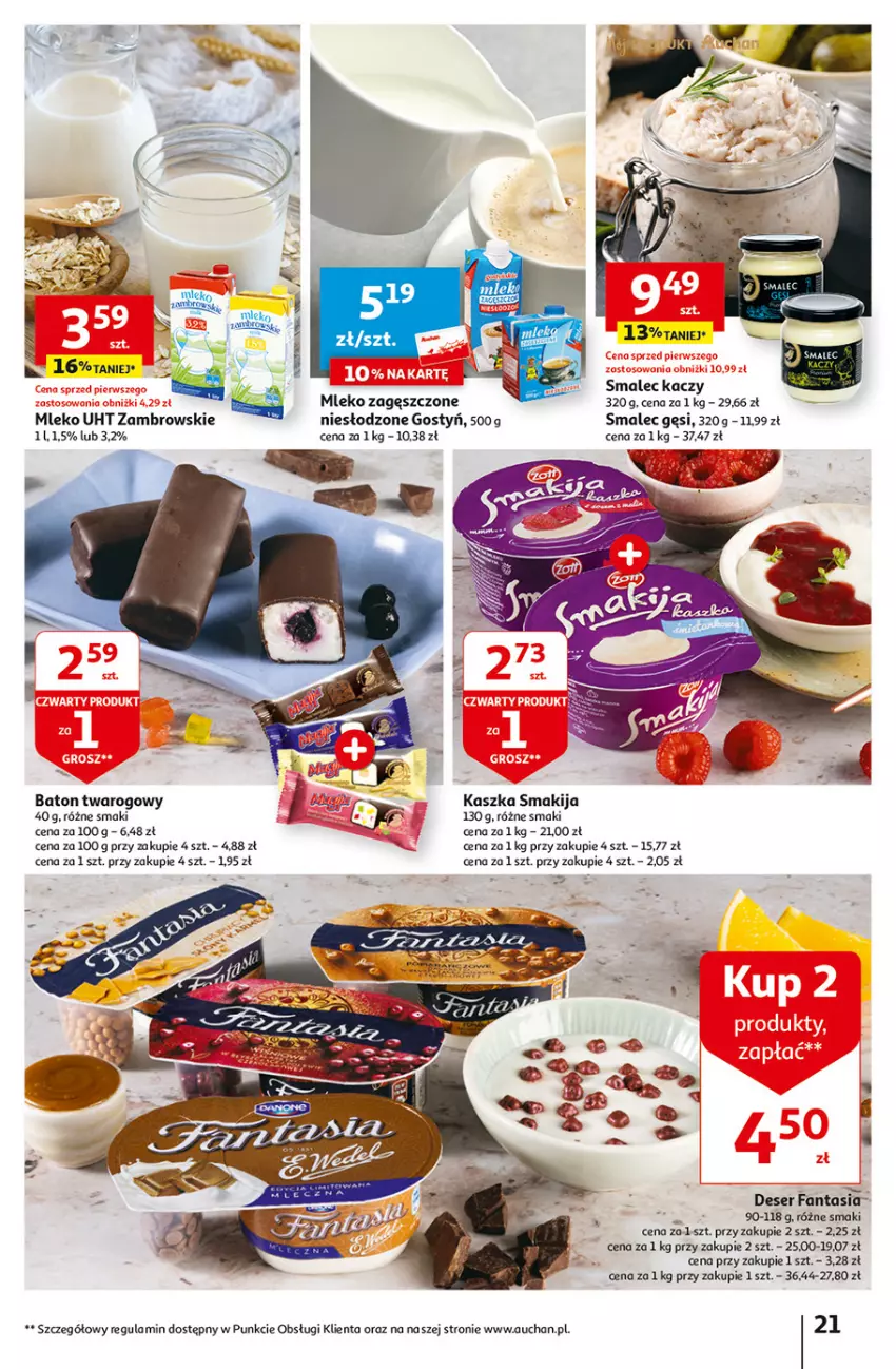 Gazetka promocyjna Auchan - Gazetka Rewelacyjnie małe CENY! Hipermarket Auchan - ważna 07.09 do 13.09.2023 - strona 21 - produkty: Baton, Deser, Fa, Fanta, Mleko, Mleko zagęszczone, Ser, Smakija, Smalec