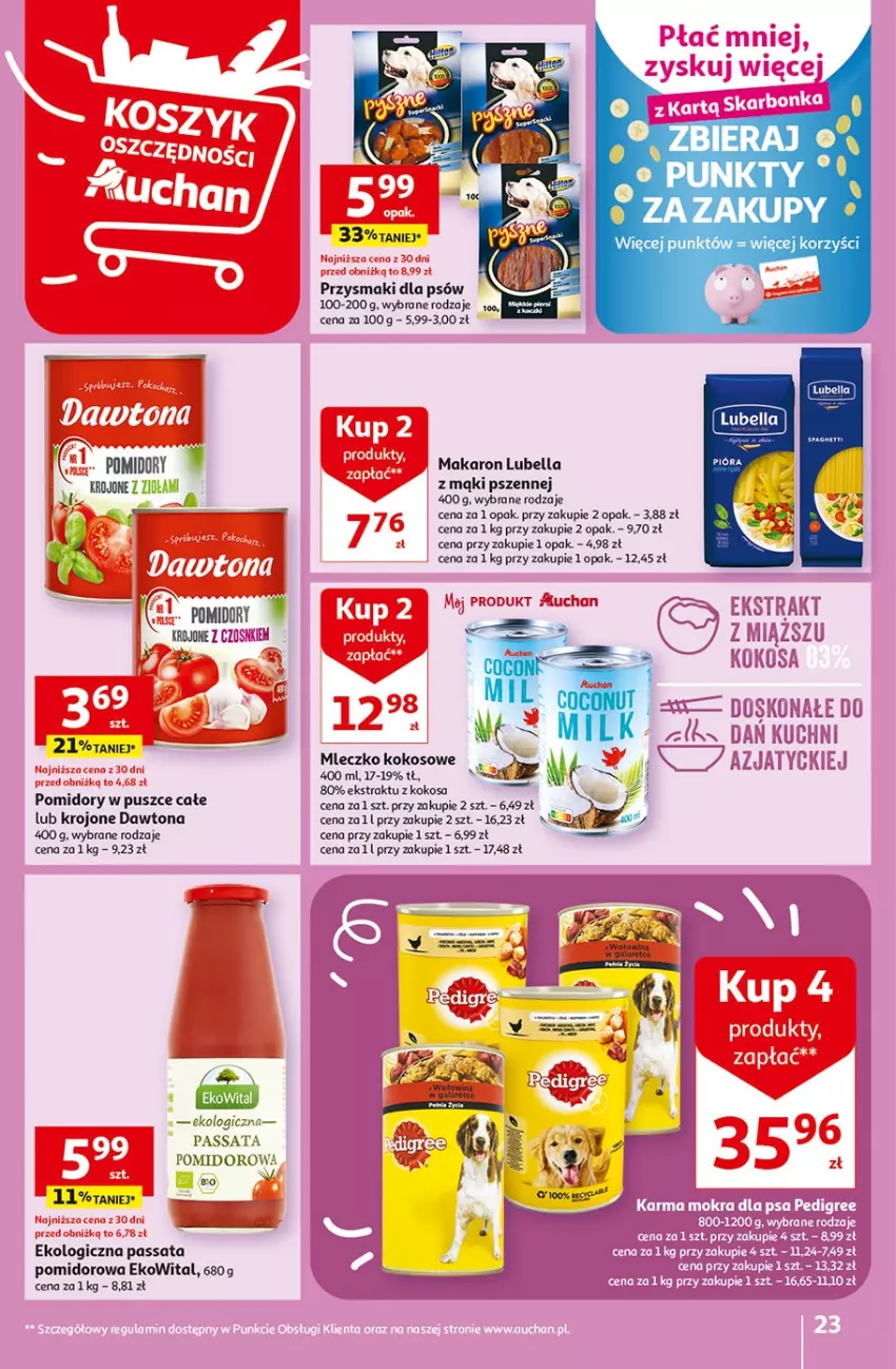 Gazetka promocyjna Auchan - Gazetka Rewelacyjnie małe CENY! Hipermarket Auchan - ważna 07.09 do 13.09.2023 - strona 23 - produkty: Bell, Bella, Dawtona, Kokos, Lubella, Makaron, Mleczko, Pomidory, Przysmaki