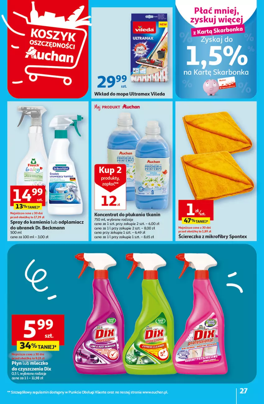 Gazetka promocyjna Auchan - Gazetka Rewelacyjnie małe CENY! Hipermarket Auchan - ważna 07.09 do 13.09.2023 - strona 27 - produkty: Mop, Odplamiacz, Vileda, Wkład do mopa