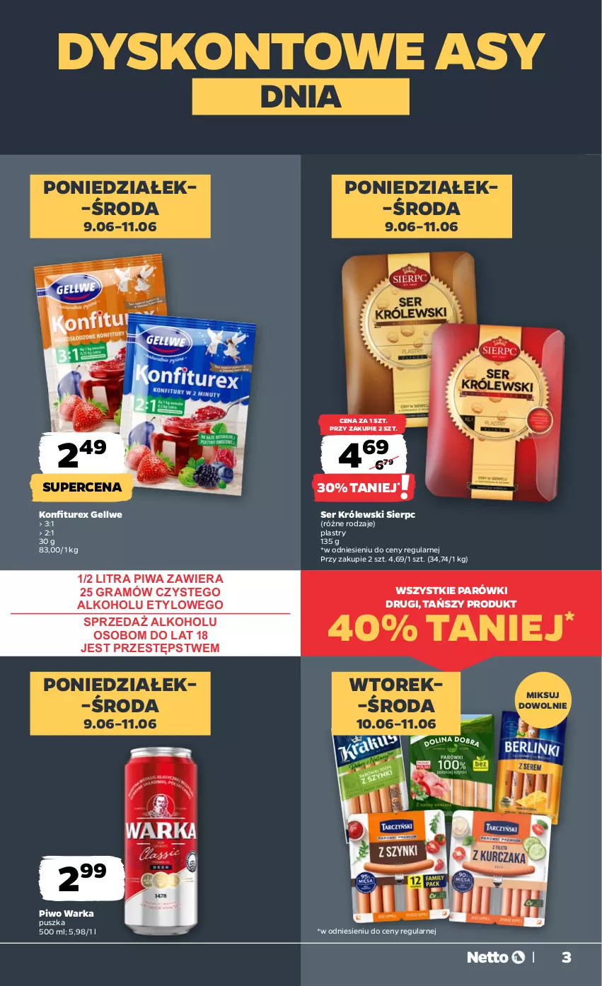 Gazetka promocyjna Netto - Od Poniedziałku - ważna 09.06 do 14.06.2025 - strona 3 - produkty: Gra, Królewski, Parówki, Piwa, Piwo, Ser, Warka