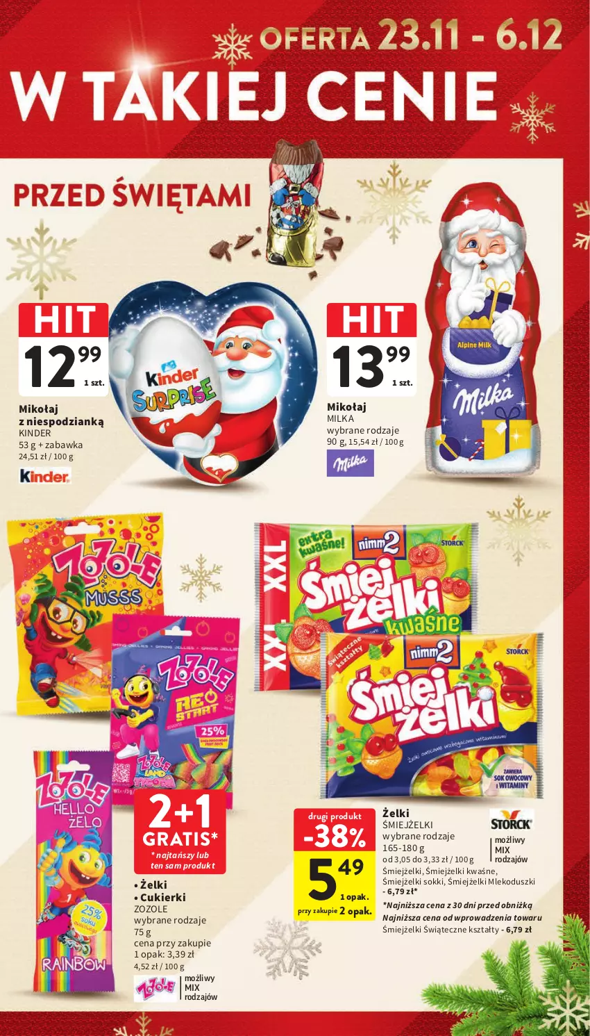 Gazetka promocyjna Intermarche - Gazetka Intermarche - ważna 23.11 do 29.11.2023 - strona 11 - produkty: Cukier, Cukierki, Gra, Kinder, Milka, Mleko, Sok, Zabawka