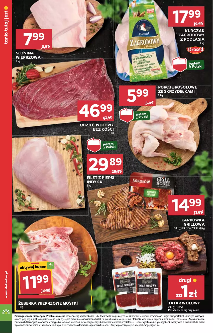 Gazetka promocyjna Stokrotka - Supermarket - ważna 28.08 do 03.09.2025 - strona 10 - produkty: Filet z piersi indyka, Grill, Kurczak, Mięso, Owoce, Por, Sok, Sokołów, Tatar wołowy, Udziec wołowy, Warzywa