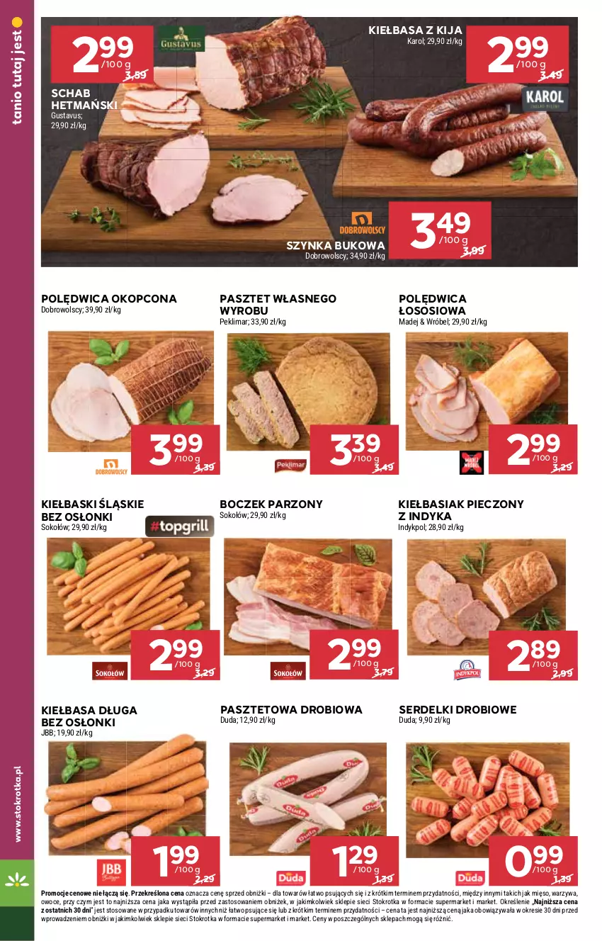 Gazetka promocyjna Stokrotka - Supermarket - ważna 28.08 do 03.09.2025 - strona 14 - produkty: Basia, Boczek, Duda, Kiełbasa, Kiełbaski śląskie, Mięso, Owoce, Pasztet, Piec, Polędwica, Ser, Serdelki, Sok, Sokołów, Sos, Szynka, Warzywa