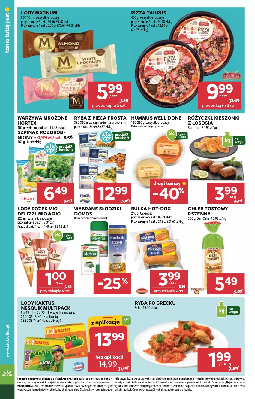 Gazetka promocyjna Stokrotka - Supermarket - ważna 28.08 do 03.09.2025 - strona 26 - produkty: Bułka, Chleb, Chleb tostowy, Dan Cake, Frosta, Hortex, Hummus, Kaktus, Lody, Mięso, Mus, Nesquik, Owoce, Piec, Pizza, Ryba, Ryba po grecku, SEKO, Sos, Szpinak, Warzywa