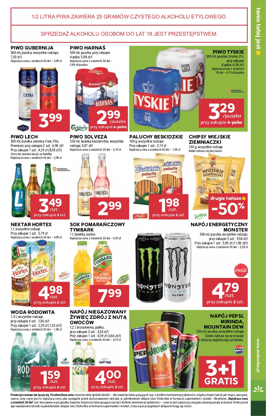 Gazetka promocyjna Stokrotka - Supermarket - ważna 28.08 do 03.09.2025 - strona 27 - produkty: Beskidzki, Chipsy, Gra, Harnaś, Hortex, Mięso, Mirinda, Napój, Napój energetyczny, Napój niegazowany, Nektar, Owoce, Pepsi, Piwa, Piwo, Sok, Sok pomarańczowy, Tymbark, Tyskie, Warzywa, Woda