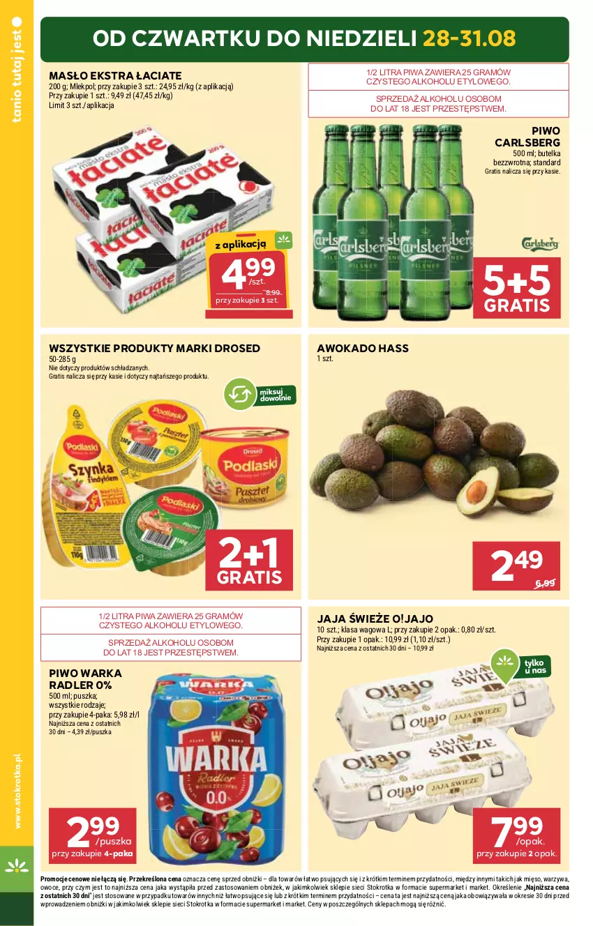 Gazetka promocyjna Stokrotka - Supermarket - ważna 28.08 do 03.09.2025 - strona 4 - produkty: Carlsberg, Gra, Jaja, Masło, Mięso, Owoce, Piwa, Piwo, Radler, Warka, Warzywa