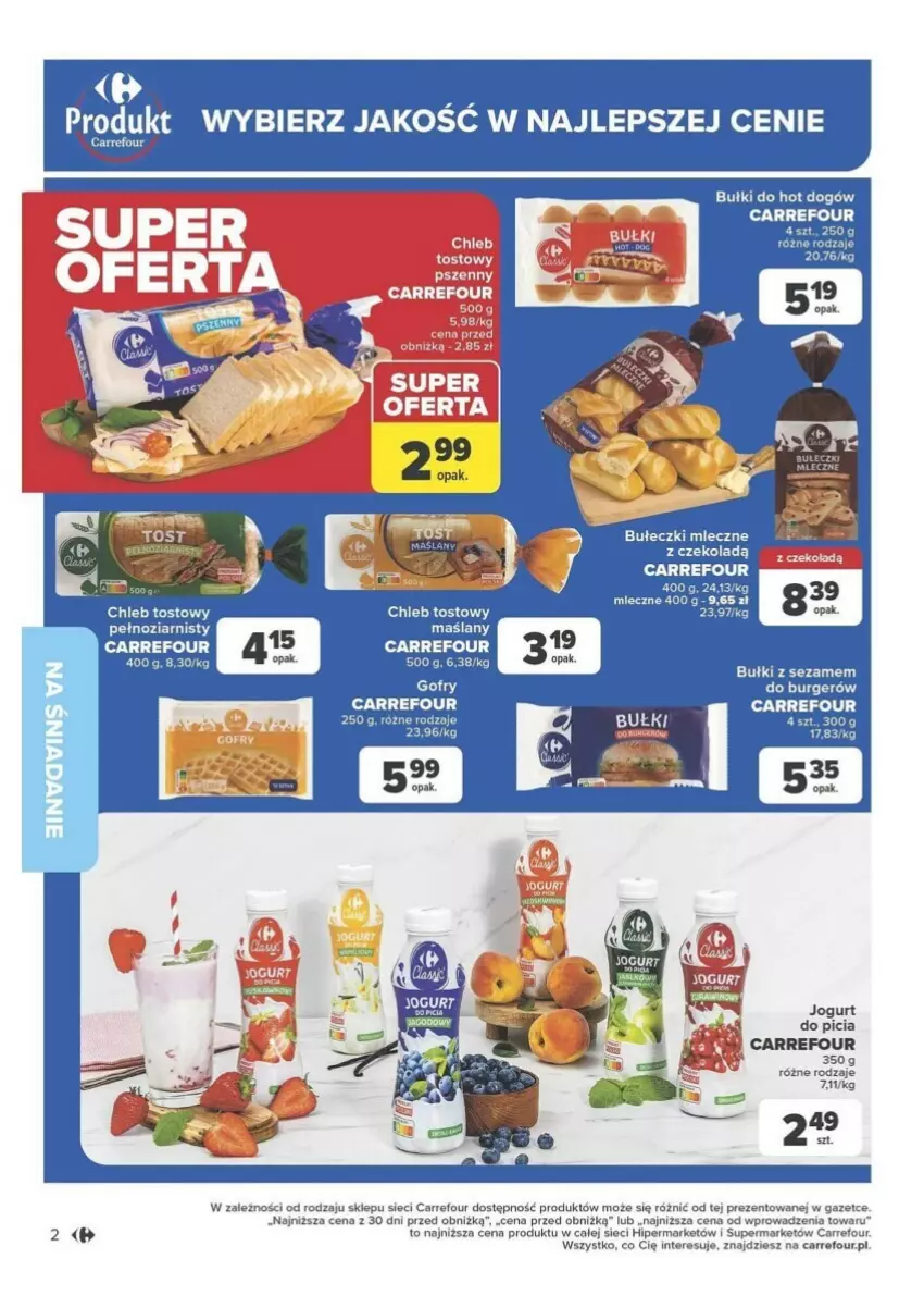Gazetka promocyjna Carrefour - ważna 04.06 do 16.06.2024 - strona 12 - produkty: Bułki do hot dogów, Burger, Chleb, Chleb tostowy, Gofry, Hot dog, Jogurt, Sezam