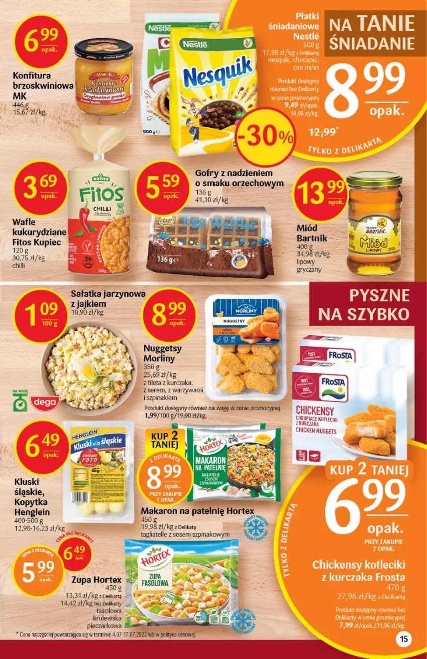 Gazetka promocyjna Delikatesy Centrum - Gazetka DC34 - ważna 01.09 do 07.09.2022 - strona 15 - produkty: Fa, Hortex, Konfitura, Kopytka, Kupiec, Kurczak, Makaron, Morliny, Piec, Ser, Sos, Szpinak, Tagliatelle, Wafle, Warzywa