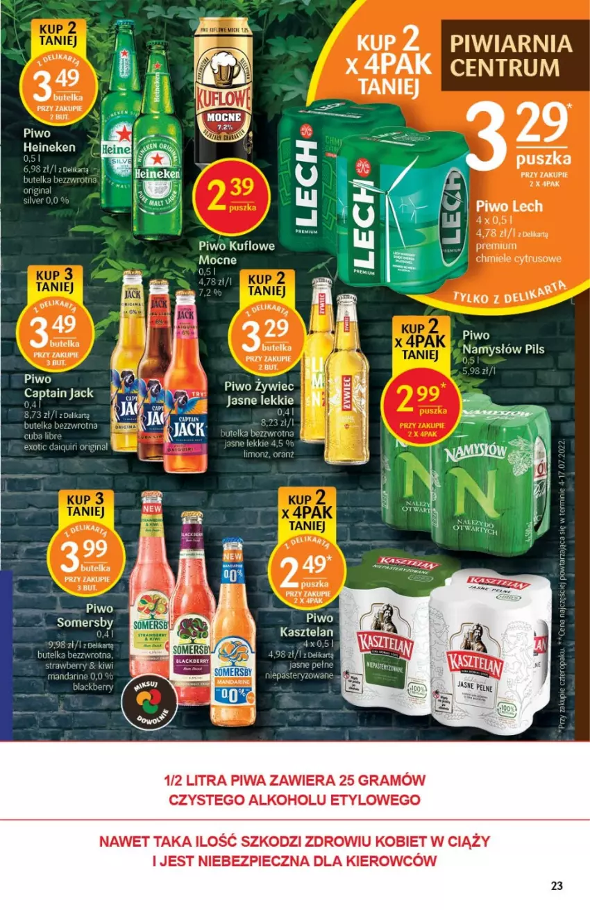 Gazetka promocyjna Delikatesy Centrum - Gazetka DC34 - ważna 01.09 do 07.09.2022 - strona 23 - produkty: Captain Jack, Gin, Gra, Heineken, Kasztelan, Lack, Namysłów, Piec, Piwa, Piwo, Rum, Somersby