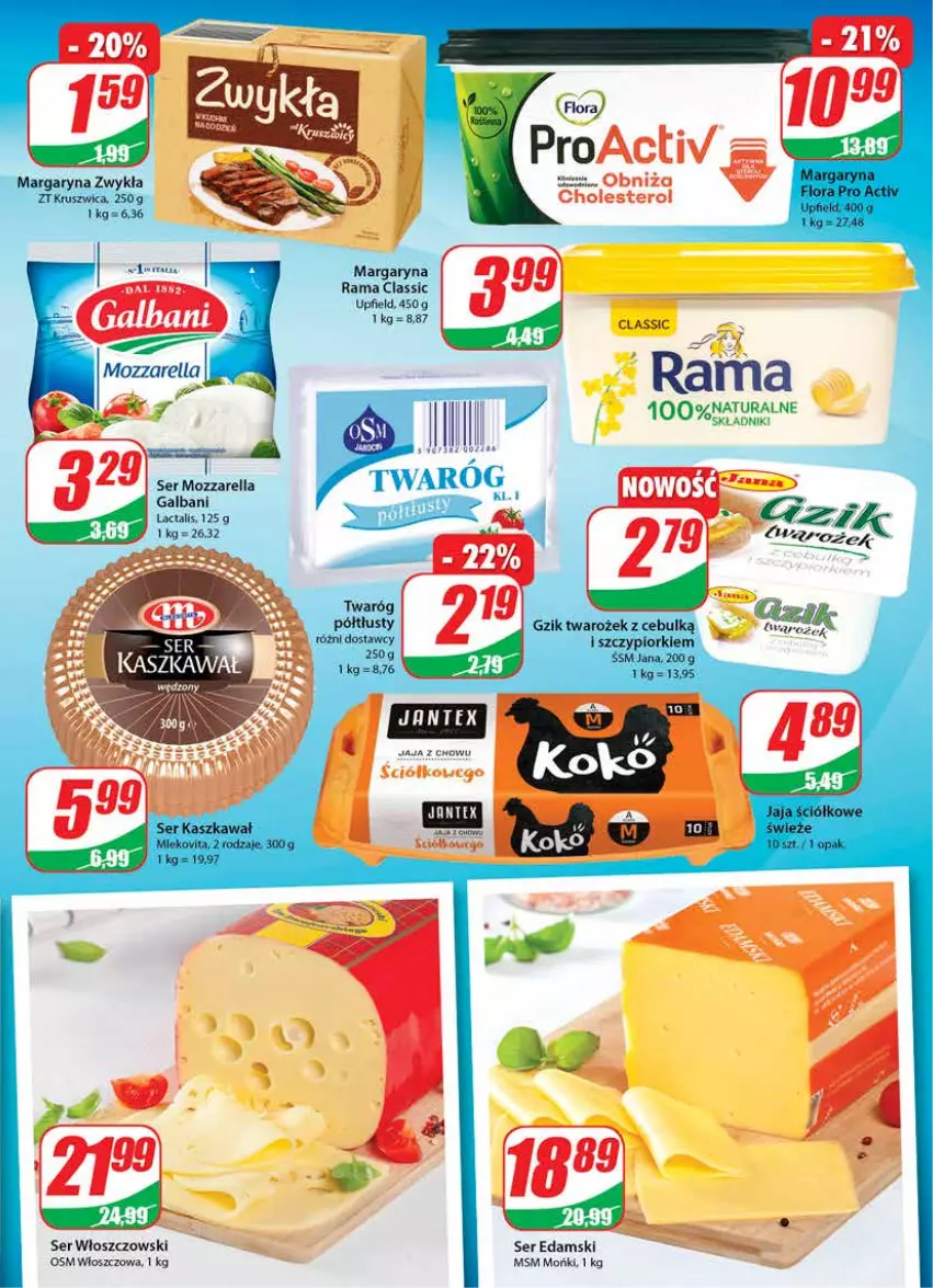 Gazetka promocyjna Dino - Gazetka - ważna 19.05 do 25.05.2021 - strona 13 - produkty: Edam, Flora, Galbani, Jaja, Margaryna, Mozzarella, Rama, Ser, Twaróg, Włoszczowski