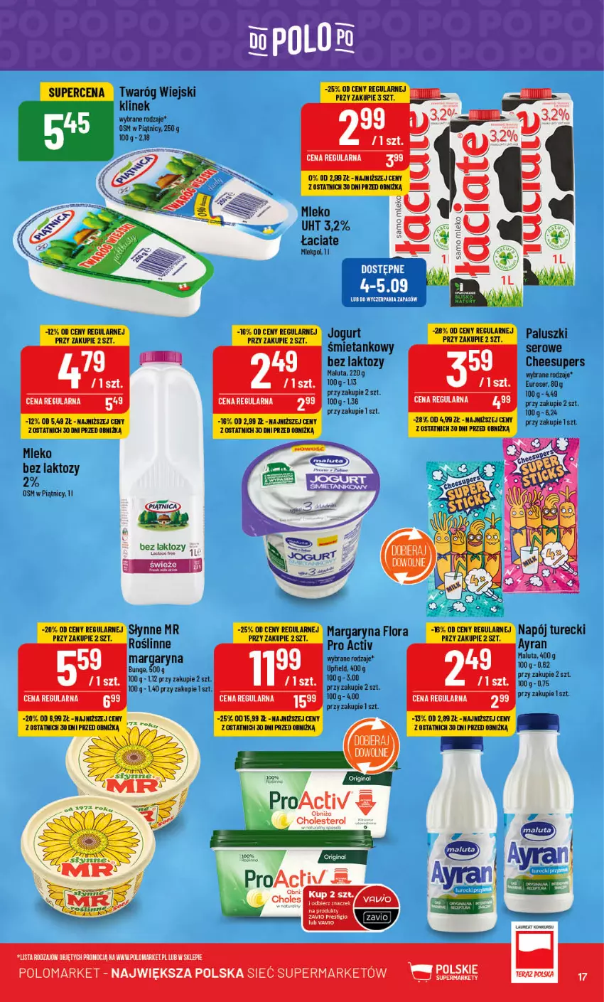 Gazetka promocyjna PoloMarket - Gazetka pomocyjna - ważna 30.08 do 05.09.2023 - strona 17 - produkty: Flora, Jogurt, Margaryna, Mleko, Mleko bez laktozy, Napój, Ser, Twaróg