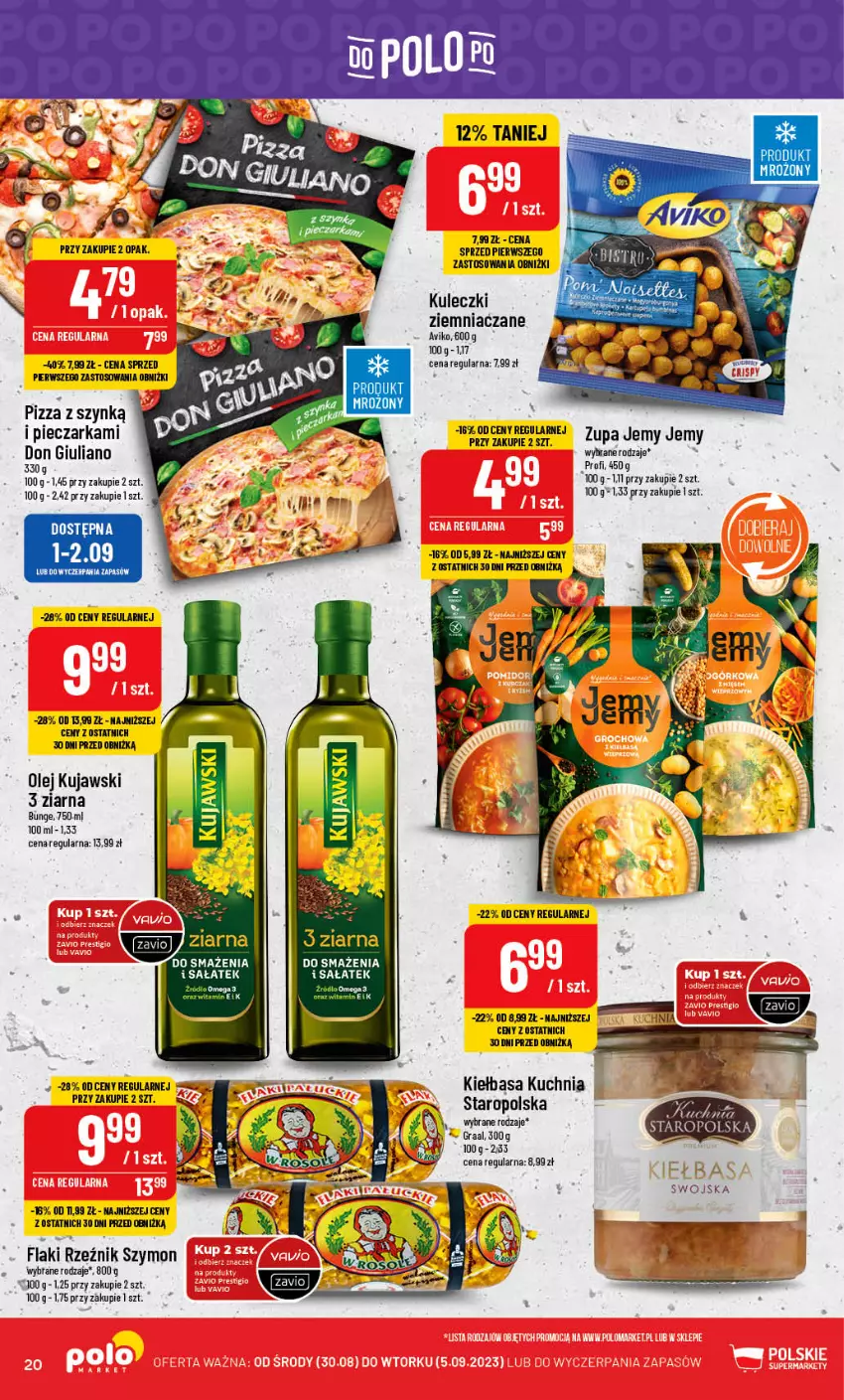 Gazetka promocyjna PoloMarket - Gazetka pomocyjna - ważna 30.08 do 05.09.2023 - strona 20 - produkty: Flaki, Gra, Graal, Kiełbasa, Kuchnia, Kujawski, Olej, Piec, Pieczarka, Pizza, Wiko, Zupa