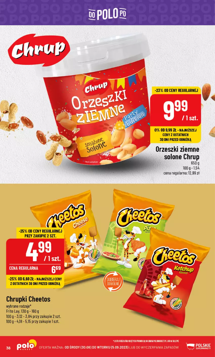 Gazetka promocyjna PoloMarket - Gazetka pomocyjna - ważna 30.08 do 05.09.2023 - strona 38 - produkty: Cheetos, Chrupki, Orzeszki, Orzeszki ziemne