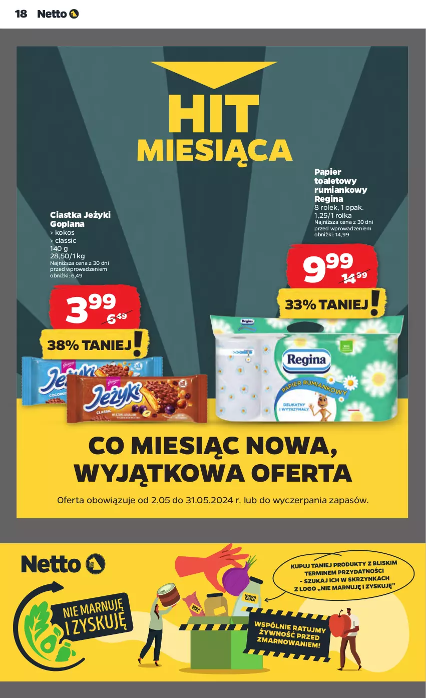 Gazetka promocyjna Netto - Od Czwartku - ważna 16.05 do 22.05.2024 - strona 18 - produkty: Ciastka, Gin, Goplana, Jeżyki, Kokos, LANA, Papier, Papier toaletowy, Rum